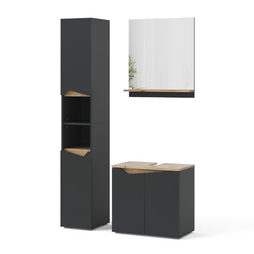 Vicco Badmöbel-Set Anthrazit Marelle, bestehend aus Bad Spiegelschrank, Waschbeckenunterschrank, Hochschrank - Praktische Aufbewahrung für Badutensilien Vicco Badmöbel-Set Anthrazit Marelle, bestehend aus Bad Spiegelschrank, Waschbeckenunterschrank, Hochschrank - Praktische Aufbewahrung für Badutensilien von Vicco