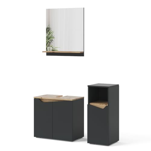 Vicco Badmöbel-Set Anthrazit Marelle, bestehend aus Bad Spiegelschrank, Waschbeckenunterschrank, Midischrank - Praktische Aufbewahrung für Badutensilien Vicco Badmöbel-Set Anthrazit Marelle, bestehend aus Bad Spiegelschrank, Waschbeckenunterschrank, Midischrank - Praktische Aufbewahrung für Badutensilien von Vicco