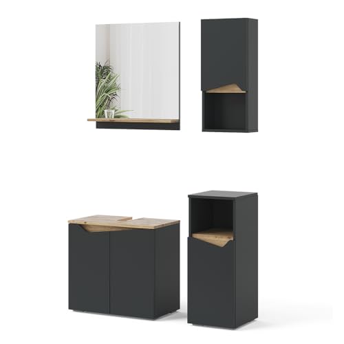 Vicco Badmöbel-Set Anthrazit Marelle, bestehend aus Bad Spiegelschrank, Waschbeckenunterschrank, Midischrank, Hängeschrank - Praktische Aufbewahrung für Badutensilien Vicco Badmöbel-Set Anthrazit Marelle, bestehend aus Bad Spiegelschrank, Waschbeckenunterschrank, Midischrank, Hängeschrank - Praktische Aufbewahrung für Badutensilien von Vicco