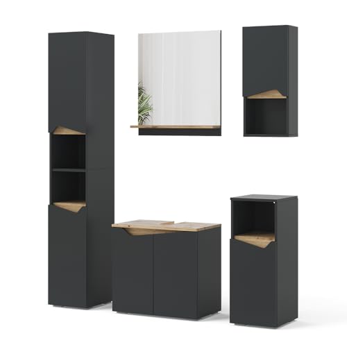 Vicco Badmöbel-Set Anthrazit Marelle, bestehend aus Bad Spiegelschrank, Midischrank, Hängeschrank, Waschbeckenunterschrank, Hochschrank - Praktische Aufbewahrung für Badutensilien Vicco Badmöbel-Set Anthrazit Marelle, bestehend aus Bad Spiegelschrank, Midischrank, Hängeschrank, Waschbeckenunterschrank, Hochschrank - Praktische Aufbewahrung für Badutensilien von Vicco