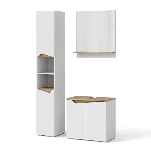 Vicco Badmöbel-Set Weiß Marelle, bestehend aus Bad Spiegelschrank, Waschbeckenunterschrank, Hochschrank - Praktische Aufbewahrung für Badutensilien Vicco Badmöbel-Set Weiß Marelle, bestehend aus Bad Spiegelschrank, Waschbeckenunterschrank, Hochschrank - Praktische Aufbewahrung für Badutensilien von Vicco