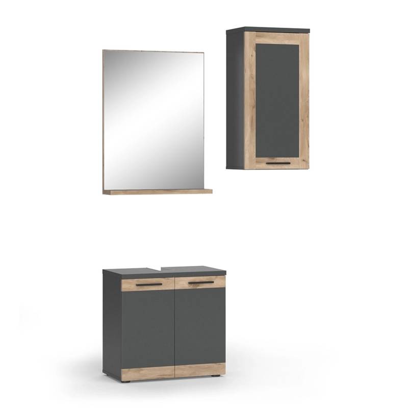 Vicco Badmöbel-Set Niko Anthrazit/Viking Oak mit Hängesschrank von Vicco