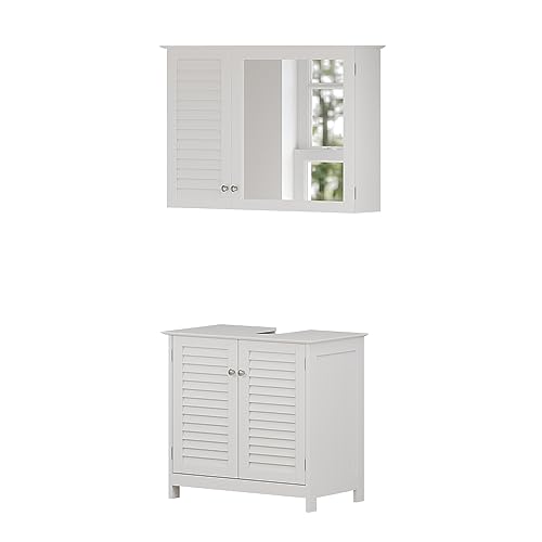 Vicco Badmöbel-Set Weiß Riad, bestehend aus Spiegelschrank und Waschtischunterschrank - Schlichte Linienführung für Moderne Badezimmer von Vicco