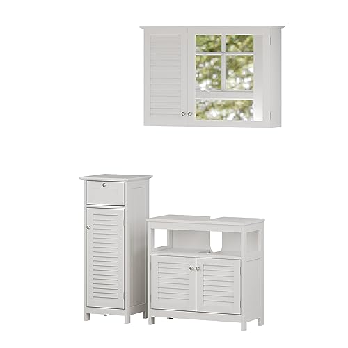 Vicco Badmöbel-Set Weiß Riad, bestehend aus Bad Spiegelschrank, Waschbeckenunterschrank, Midischrank - Schlichte Linienführung für Moderne Badezimmer Vicco Badmöbel-Set Weiß Riad, bestehend aus Bad Spiegelschrank, Waschbeckenunterschrank, Midischrank - Schlichte Linienführung für Moderne Badezimmer von Vicco