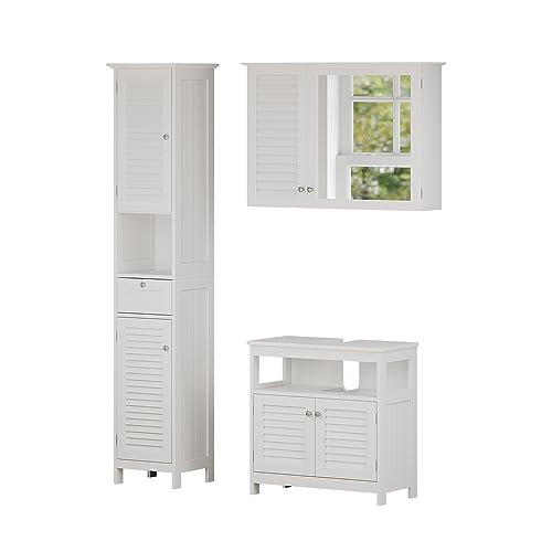 Vicco Badmöbel-Set Weiß Riad, bestehend aus Bad Spiegelschrank, Waschbeckenunterschrank, Hochschrank - Schlichte Linienführung für Moderne Badezimmer Vicco Badmöbel-Set Weiß Riad, bestehend aus Bad Spiegelschrank, Waschbeckenunterschrank, Hochschrank - Schlichte Linienführung für Moderne Badezimmer von Vicco