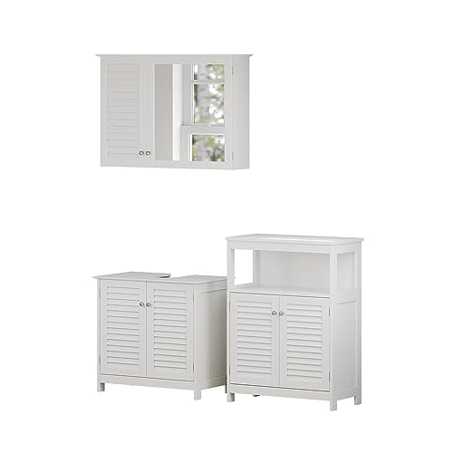 Vicco Badmöbel-Set Weiß Riad, bestehend aus Bad Spiegelschrank, Waschbeckenunterschrank, Midischrank - Schlichte Linienführung für Moderne Badezimmer von Vicco