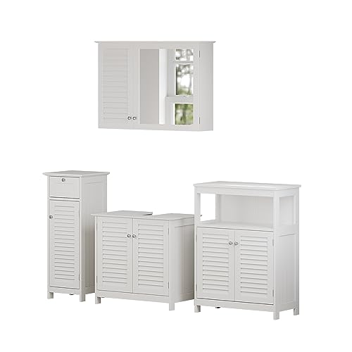 Vicco Badmöbel-Set Weiß Riad, bestehend aus Bad Spiegelschrank, Waschbeckenunterschrank, Midischrank, Hängeschrank - Schlichte Linienführung für Moderne Badezimmer Vicco Badmöbel-Set Weiß Riad, bestehend aus Bad Spiegelschrank, Waschbeckenunterschrank, Midischrank, Hängeschrank - Schlichte Linienführung für Moderne Badezimmer von Vicco