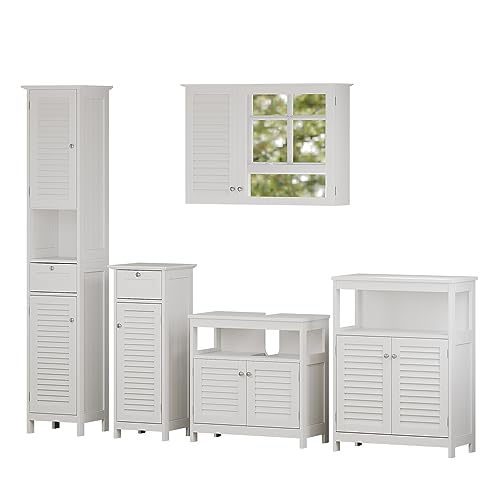 Vicco Badmöbel-Set Weiß Riad, bestehend aus Sideboard, Spiegelschrank, Hochschrank, Midischrank, Waschtischunterschrank - Schlichte Linienführung für Moderne Badezimmer Vicco Badmöbel-Set Weiß Riad, bestehend aus Sideboard, Spiegelschrank, Hochschrank, Midischrank, Waschtischunterschrank - Schlichte Linienführung für Moderne Badezimmer von Vicco