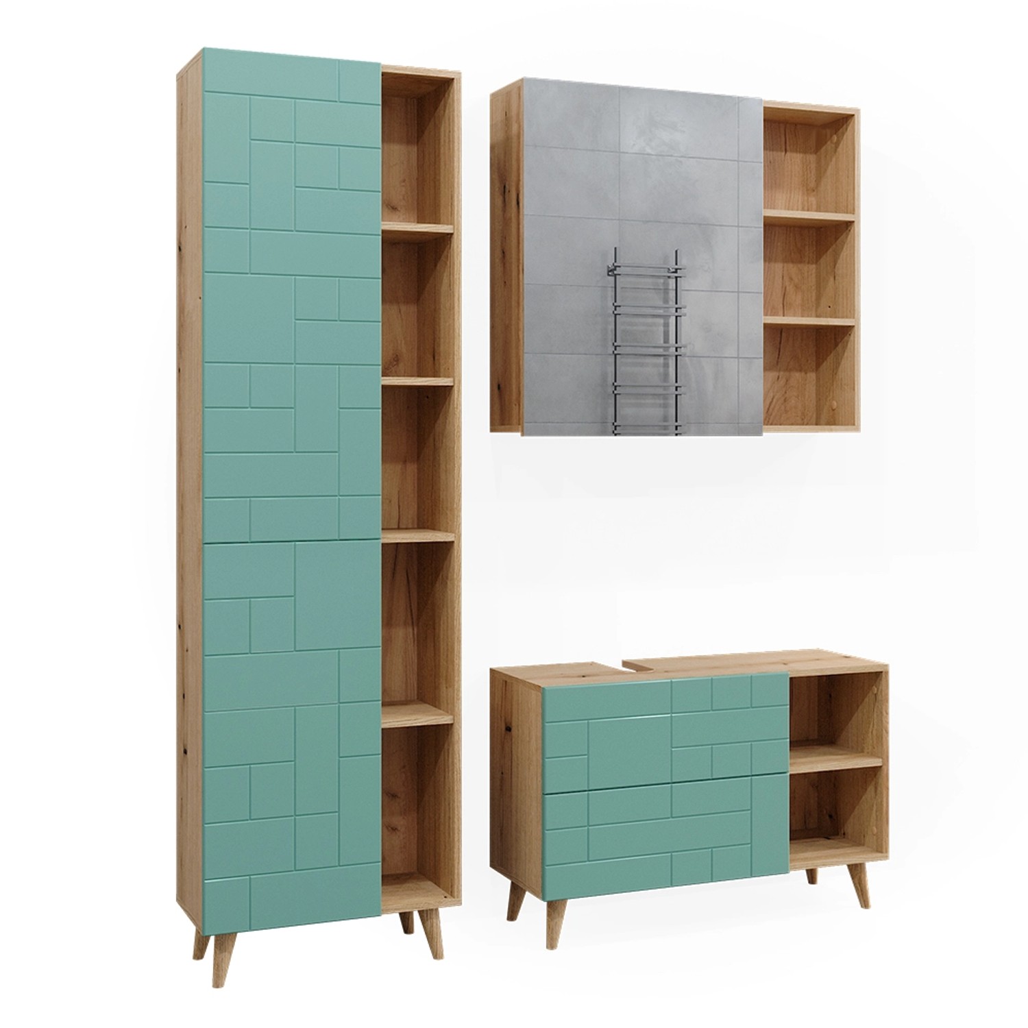 Vicco Badmöbel-Set Rudi Mintgrün/Eiche 3 Teile mit Hochschrank Vicco Badmöbel-Set Rudi Mintgrün/Eiche 3 Teile mit Hochschrank von Vicco
