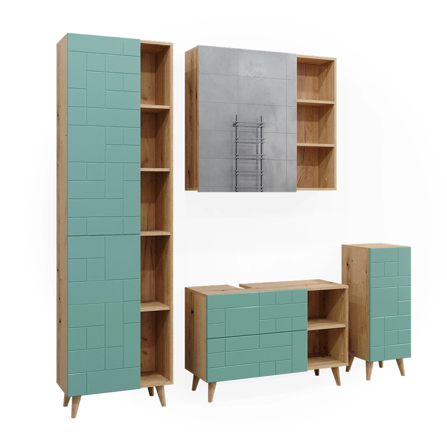 Vicco Badmöbel-Set Rudi Mintgrün/Eiche 4 Teile mit Hochschrank Vicco Badmöbel-Set Rudi Mintgrün/Eiche 4 Teile mit Hochschrank von Vicco
