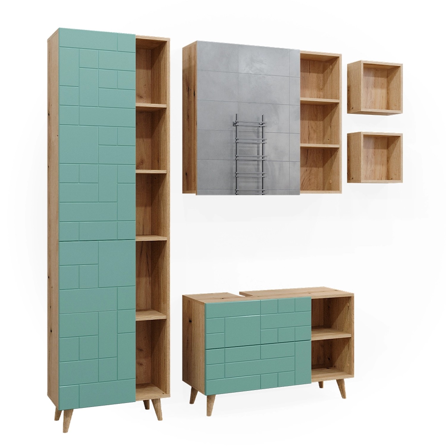 Vicco Badmöbel-Set Rudi Mintgrün/Eiche 5 Teile mit Hochschrank Vicco Badmöbel-Set Rudi Mintgrün/Eiche 5 Teile mit Hochschrank von Vicco