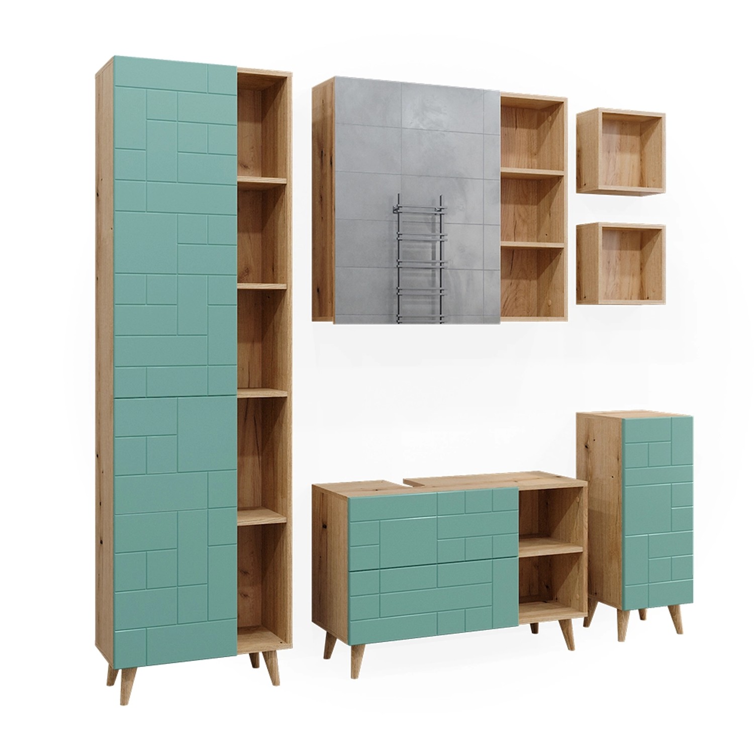 Vicco Badmöbel-Set Rudi Mintgrün/Eiche 6 Teile mit Hochschrank Vicco Badmöbel-Set Rudi Mintgrün/Eiche 6 Teile mit Hochschrank von Vicco