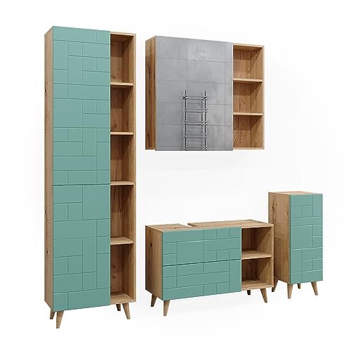 Vicco Badmöbel-Set Mintgrün Rudi, bestehend aus Badspiegelschrank, Waschbeckenunterschrank, Midischrank, Hochschrank - Viel Stauraum Oben und unten von Vicco