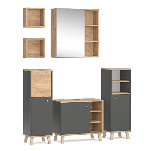 Vicco Badmöbel-Set Senyo, Anthrazit/Goldkraft Eiche, 5 Teile, mit Regalen Vicco Badmöbel-Set Senyo, Anthrazit/Goldkraft Eiche, 5 Teile, mit Regalen von Vicco