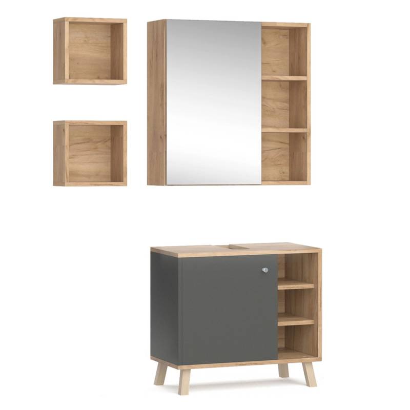 Vicco Badmöbel-Set Senyo Anthrazit/Goldkraft Eiche 3 Teile von Vicco