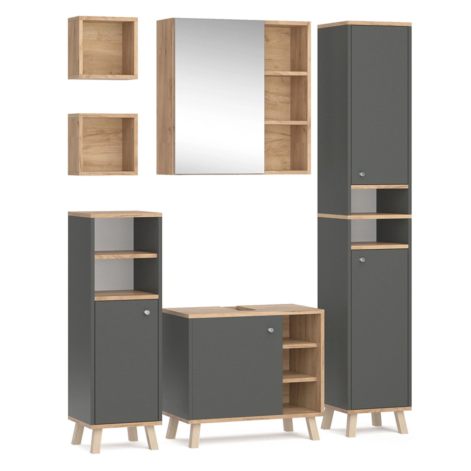 Vicco Badmöbel-Set Senyo Anthrazit/Goldkraft Eiche 5 Teile mit Hochschrank Vicco Badmöbel-Set Senyo Anthrazit/Goldkraft Eiche 5 Teile mit Hochschrank von Vicco