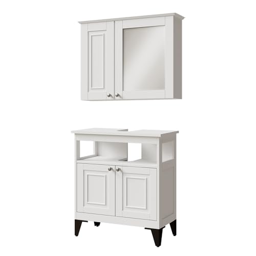 Vicco Badmöbel-Set Weiß Vanity, bestehend aus Spiegelschrank, Waschbeckunterschrank - Viel Stauraum Oben und unten von Vicco