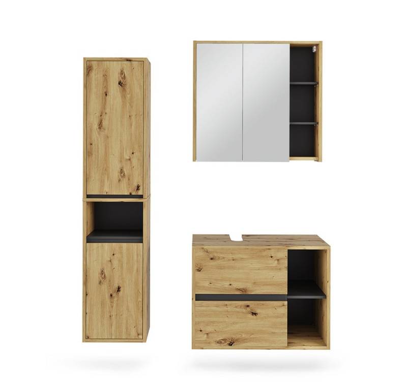 Vicco Badmöbel-Set Viola, Artisan/Grau, 3 Teile, (3-St., 3er Set) von Vicco