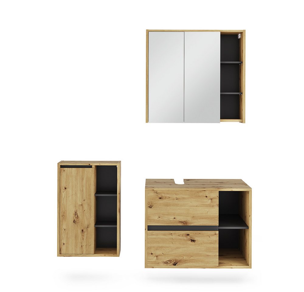 Vicco Badmöbel-Set Viola, Artisan/Grau, 3 Teile, (3-St., 3er Set) von Vicco