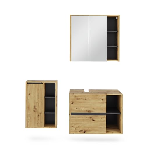 Vicco Badmöbel-Set Artisan/Grau Viola, bestehend aus Bad Spiegelschrank, Waschbeckenunterschrank, Midischrank - Mehr Stauraum ohne Bodenfläche zu nutzen Vicco Badmöbel-Set Artisan/Grau Viola, bestehend aus Bad Spiegelschrank, Waschbeckenunterschrank, Midischrank - Mehr Stauraum ohne Bodenfläche zu nutzen von Vicco