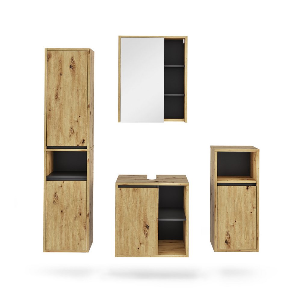 Vicco Badmöbel-Set Viola, Artisan/Grau, 4 Teile, (4-St., 4er Set) von Vicco