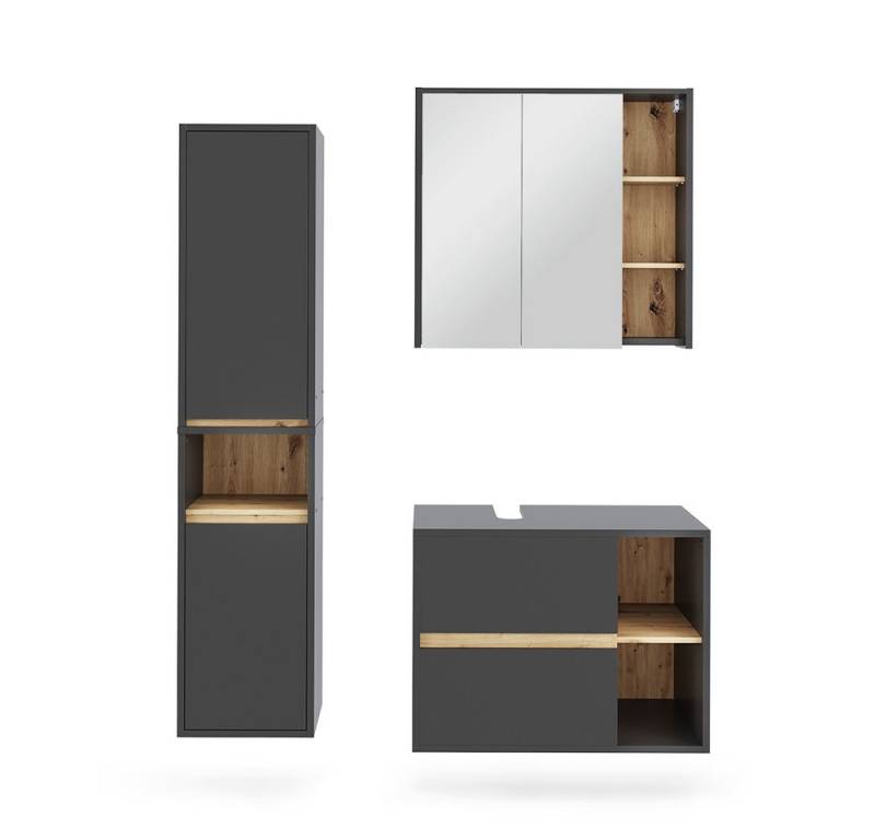 Vicco Badmöbel-Set Viola, Grau/Artisan, 3 Teile, (3-St., 3er Set) von Vicco