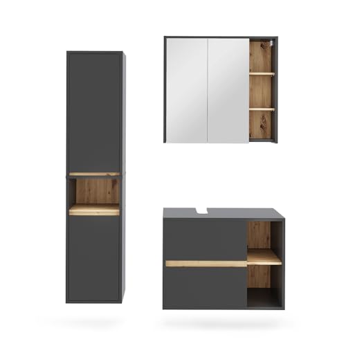 Vicco Badmöbel-Set Grau/Artisan Viola, bestehend aus Bad Spiegelschrank, Waschbeckenunterschrank, Hochschrank - Mehr Stauraum ohne Bodenfläche zu nutzen Vicco Badmöbel-Set Grau/Artisan Viola, bestehend aus Bad Spiegelschrank, Waschbeckenunterschrank, Hochschrank - Mehr Stauraum ohne Bodenfläche zu nutzen von Vicco