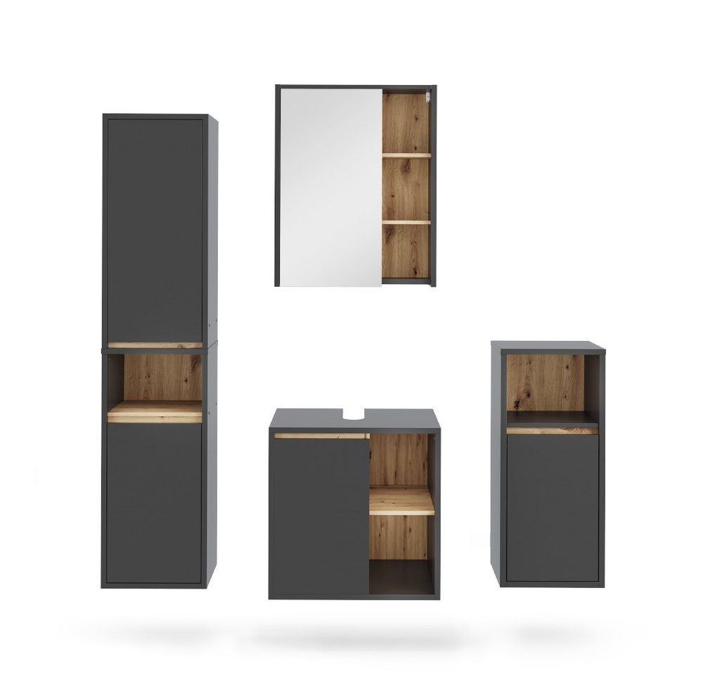 Vicco Badmöbel-Set Viola, Grau/Artisan, 4 Teile, (4-St., 4er Set) von Vicco