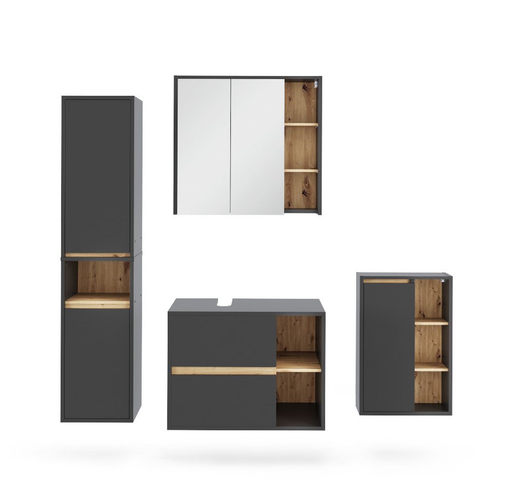 Vicco Badmöbel-Set Viola, Grau/Artisan, 4 Teile, (4-St., 4er Set) von Vicco