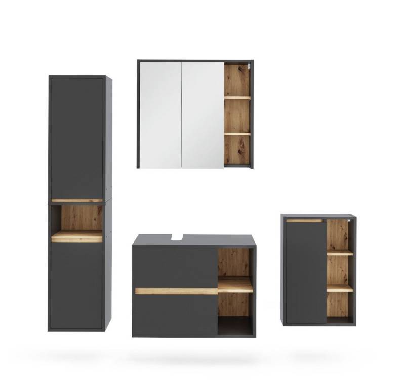 Vicco Badmöbel-Set Viola, Grau/Artisan, 4 Teile, (4-St., 4er Set) von Vicco