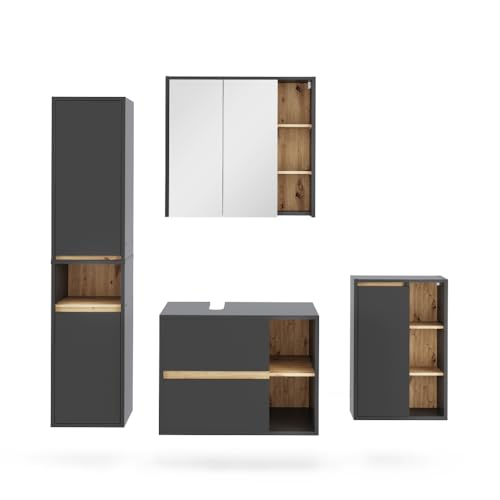 Vicco Badmöbel-Set Grau/Artisan Viola, bestehend aus Badspiegelschrank, Waschbeckenunterschrank, Midischrank, Hochschrank - Mehr Stauraum ohne Bodenfläche zu nutzen Vicco Badmöbel-Set Grau/Artisan Viola, bestehend aus Badspiegelschrank, Waschbeckenunterschrank, Midischrank, Hochschrank - Mehr Stauraum ohne Bodenfläche zu nutzen von Vicco