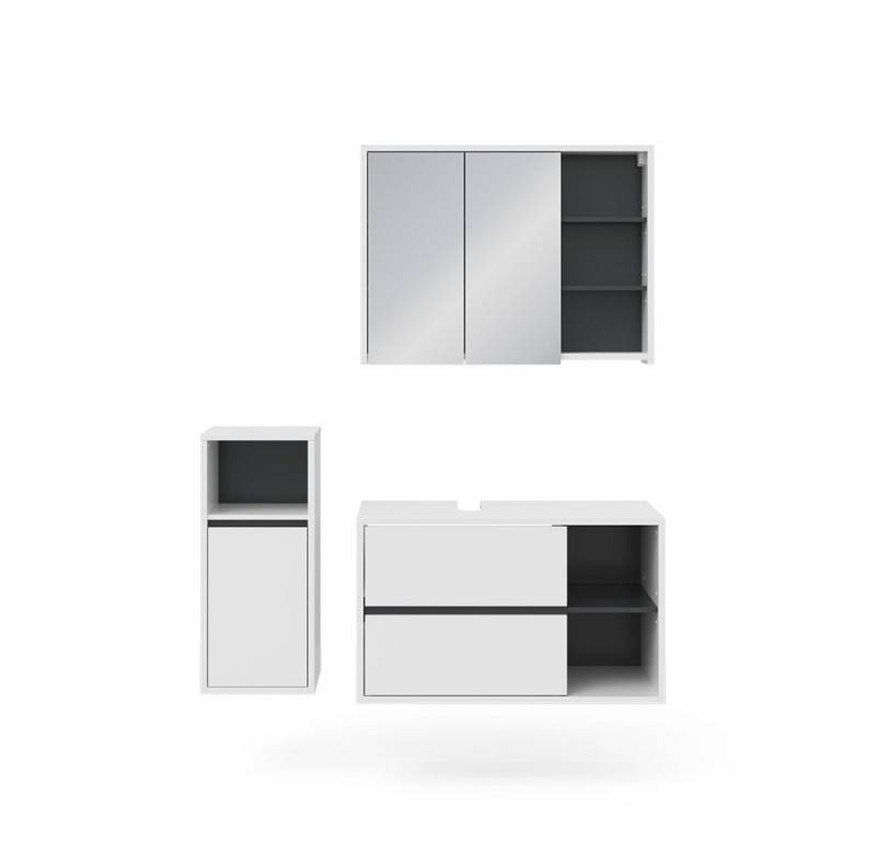 Vicco Badmöbel-Set Viola, Weiß/Anthrazit, 3 Teile, mit Midischrank, (3-St., 3er Set) von Vicco