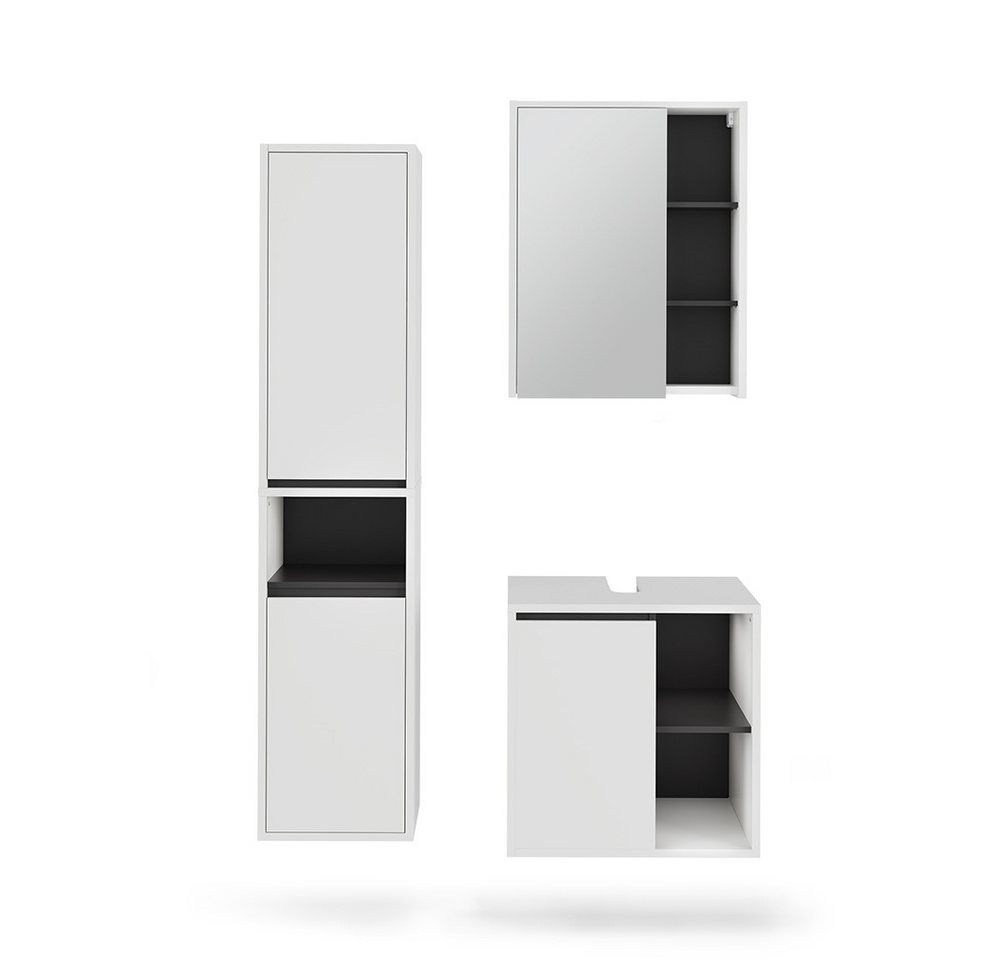 Vicco Badmöbel-Set Viola, Weiß/Grau, 3 Teile, (3-St., 3er Set) von Vicco