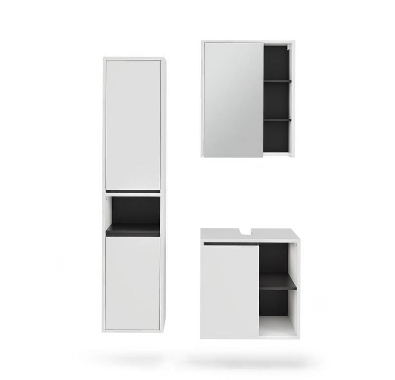 Vicco Badmöbel-Set Viola, Weiß/Grau, 3 Teile, (3-St., 3er Set) von Vicco