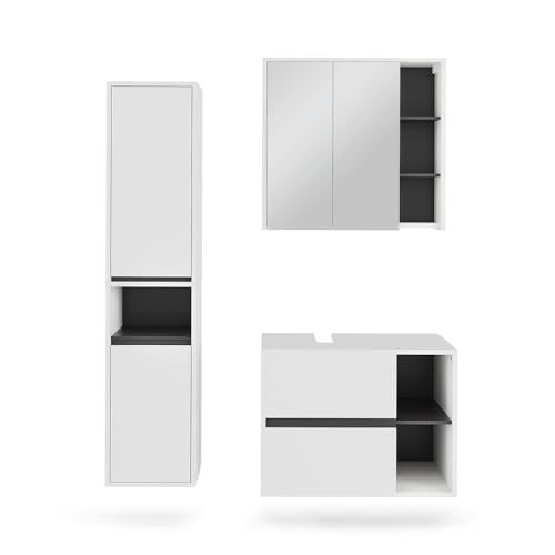 Vicco Badmöbel-Set Weiß/Grau Viola, bestehend aus Bad Spiegelschrank, Waschbeckenunterschrank, Hochschrank - Mehr Stauraum ohne Bodenfläche zu nutzen Vicco Badmöbel-Set Weiß/Grau Viola, bestehend aus Bad Spiegelschrank, Waschbeckenunterschrank, Hochschrank - Mehr Stauraum ohne Bodenfläche zu nutzen von Vicco
