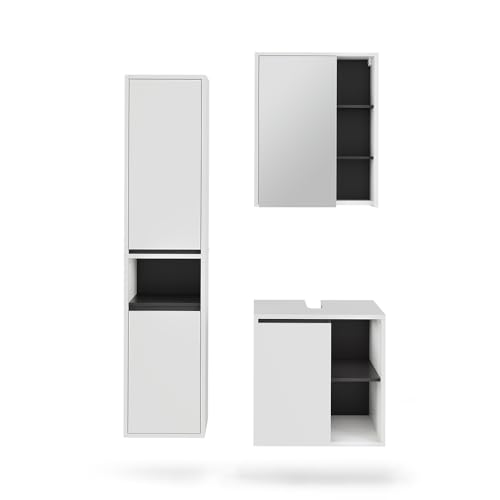Vicco Badmöbel-Set Weiß/Grau Viola, bestehend aus Bad Spiegelschrank, Waschbeckenunterschrank, Hochschrank - Mehr Stauraum ohne Bodenfläche zu nutzen Vicco Badmöbel-Set Weiß/Grau Viola, bestehend aus Bad Spiegelschrank, Waschbeckenunterschrank, Hochschrank - Mehr Stauraum ohne Bodenfläche zu nutzen von Vicco