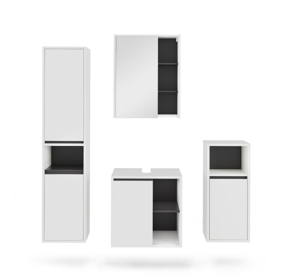 Vicco Badmöbel-Set Viola, Weiß/Grau, 4 Teile, (4-St., 4er Set) von Vicco