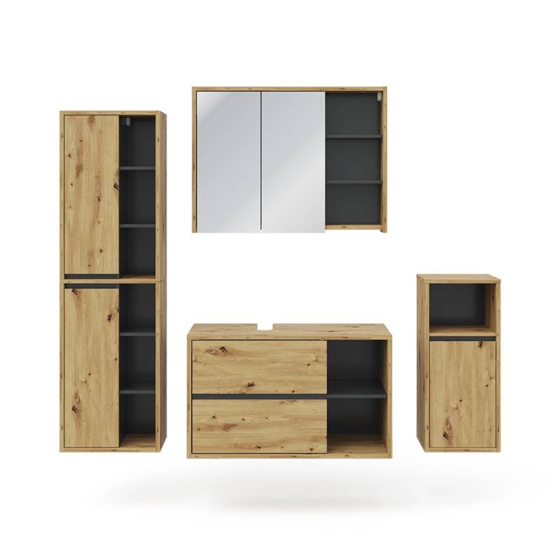 Vicco Badmöbel-Set Viola Goldkraft Eiche/Anthrazit 4 Teile von Vicco