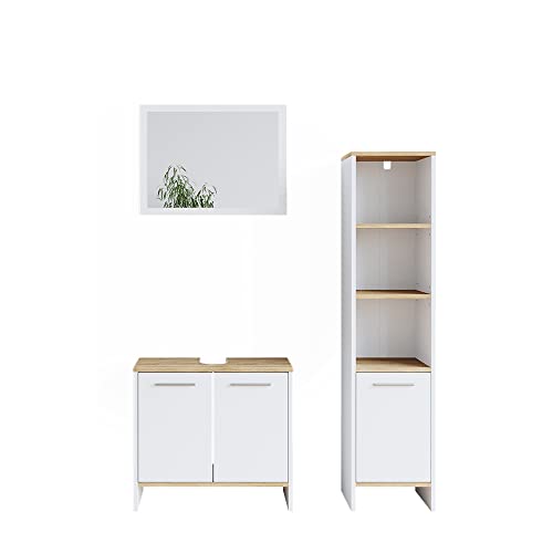 Vicco Badmöbel-Set Weiß Elvio, bestehend aus Bad Spiegelschrank, Waschbeckenunterschrank, Hochschrank - Schlichte Linienführung für Moderne Badezimmer Vicco Badmöbel-Set Weiß Elvio, bestehend aus Bad Spiegelschrank, Waschbeckenunterschrank, Hochschrank - Schlichte Linienführung für Moderne Badezimmer von Vicco