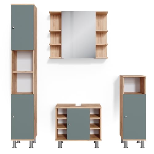 Vicco Badmöbel-Set Grün Fynn, bestehend aus Badspiegelschrank, Waschbeckenunterschrank, Midischrank, Hochschrank - Offene und geschlossene Fächer für Flexible Aufbewahrung Vicco Badmöbel-Set Grün Fynn, bestehend aus Badspiegelschrank, Waschbeckenunterschrank, Midischrank, Hochschrank - Offene und geschlossene Fächer für Flexible Aufbewahrung von Vicco