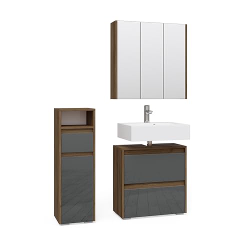 Vicco Badmöbel-Set Anthrazit Majest, bestehend aus Bad Spiegelschrank, Waschbeckenunterschrank, Midischrank - Kombination aus Schubladen & Regalen von Vicco