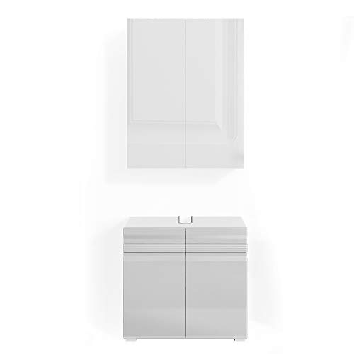 Vicco Badmöbel-Set Weiß Hochglanz Fredd, bestehend aus Bad Spiegelschrank, Waschbeckenunterschrank - Zeitloses Design passend zu jedem Einrichtungsstil von Vicco