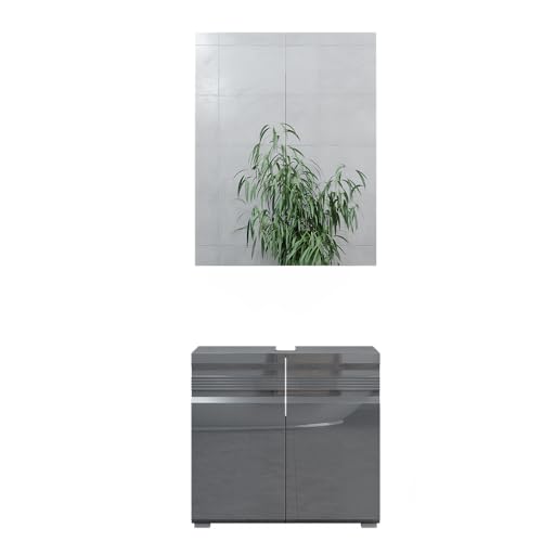 Vicco Badmöbel-Set Anthrazit Hochglanz Fredd, bestehend aus Bad Spiegelschrank, Waschbeckenunterschrank - Zeitloses Design passend zu jedem Einrichtungsstil von Vicco