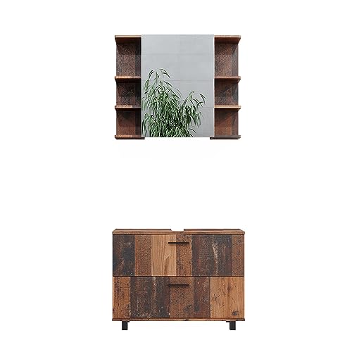 Vicco Badmöbel-Set Eiche rustikal Ilias, bestehend aus Bad Spiegelschrank, Waschbeckenunterschrank - mit Fächern für Flexible Aufbewahrung Vicco Badmöbel-Set Eiche rustikal Ilias, bestehend aus Bad Spiegelschrank, Waschbeckenunterschrank - mit Fächern für Flexible Aufbewahrung von Vicco