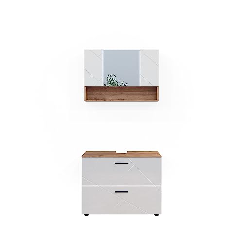 Vicco Badmöbel-Set Irma, Eiche/Weiß Hochglanz, 2 Teile, Unterschrank 80 cm Vicco Badmöbel-Set Irma, Eiche/Weiß Hochglanz, 2 Teile, Unterschrank 80 cm von Vicco