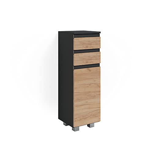 Vicco Midischrank Grau J-Shape 30x95x30 cm - Badezimmermöbel, Ideal für kleine Räume und schmale Nischen von Vicco