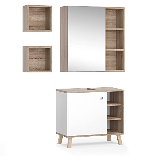 Vicco Badmöbel-Set Weiß Senyo, bestehend aus Bad Spiegelschrank, Waschbeckenunterschrank, Badezimmerregal - Zeitloses Design passend zu jedem Einrichtungsstil von Vicco