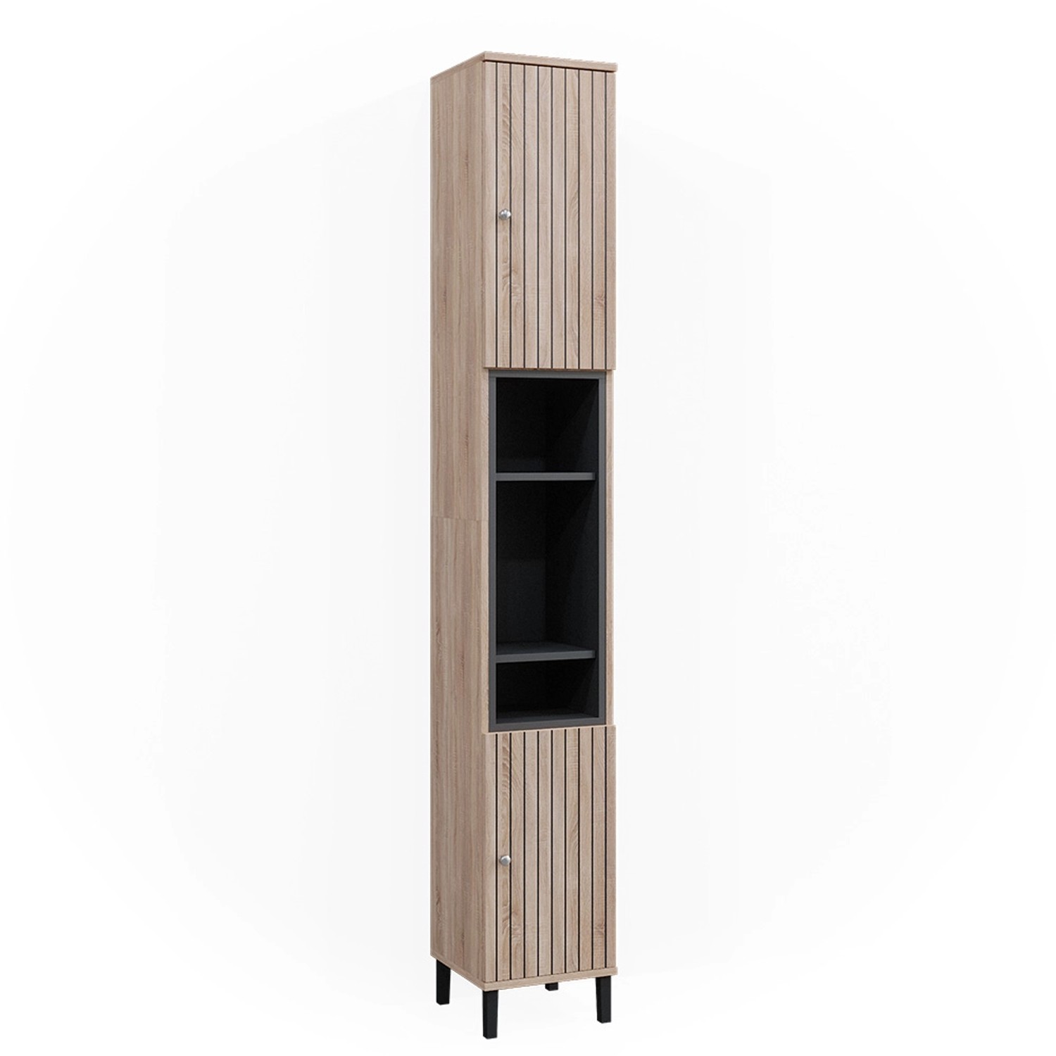 Vicco Badschrank Aquis Sonoma/Anthrazit 30 x 190 cm mit Türen und Offenen Fächern Vicco Badschrank Aquis Sonoma/Anthrazit 30 x 190 cm mit Türen und Offenen Fächern von Vicco