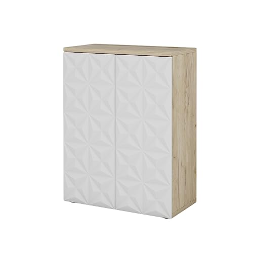 Vicco Midischrank Edge, Weiß/Eiche, 60 x 79.5 cm mit 2 Türen und 3 Fächer von Vicco