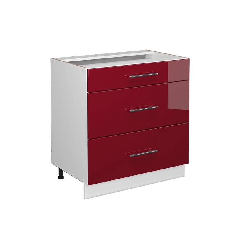 Vicco Badschrank Fame-Line Bordeaux Hochglanz/Weiß 80 x 82 cm mit 3 Schubladen ohne Arbeitsplatte von Vicco